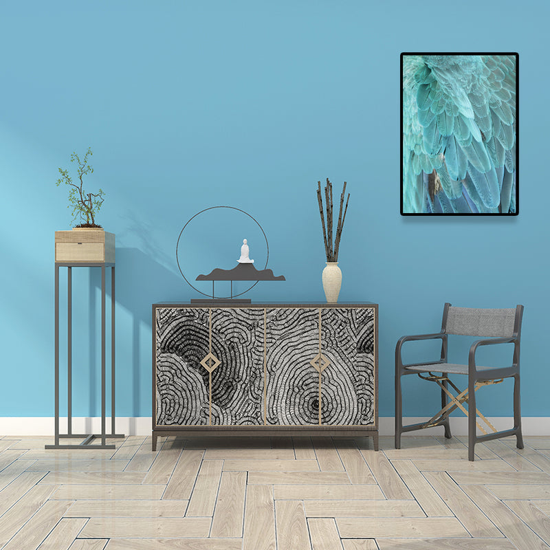 Vivolux | Blaue Pfauenfedern Leinwand Kunst Texturierte Oberfläche Glam Wohnzimmer Wanddekoration