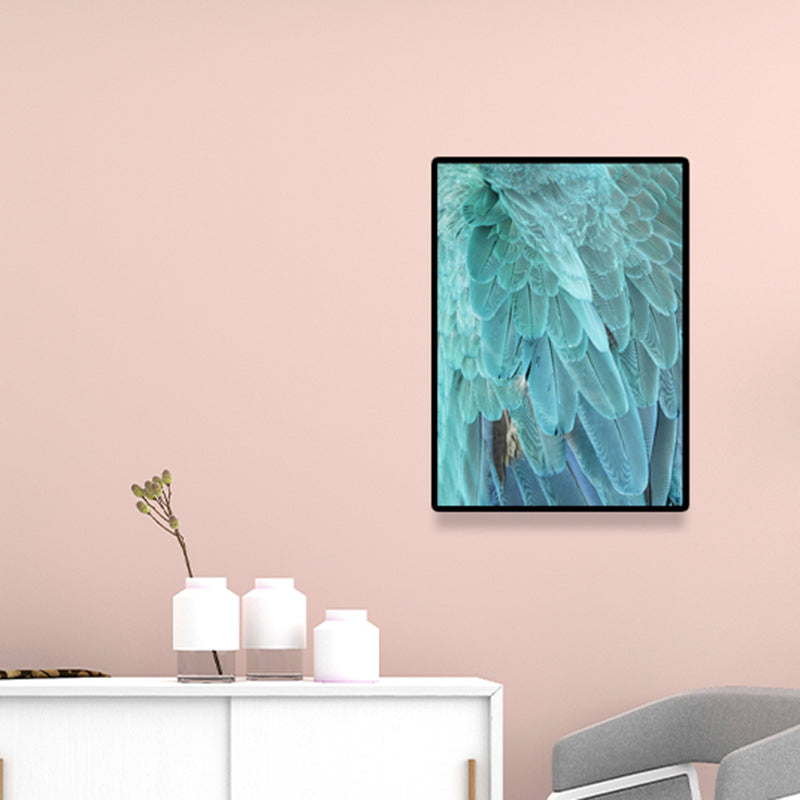 Vivolux | Blaue Pfauenfedern Leinwand Kunst Texturierte Oberfläche Glam Wohnzimmer Wanddekoration