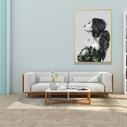 Vivolux | Mädchen-Porträt- und Blattkunst Texturiert Glam-Stil für Mädchen Schlafzimmer Wanddekor