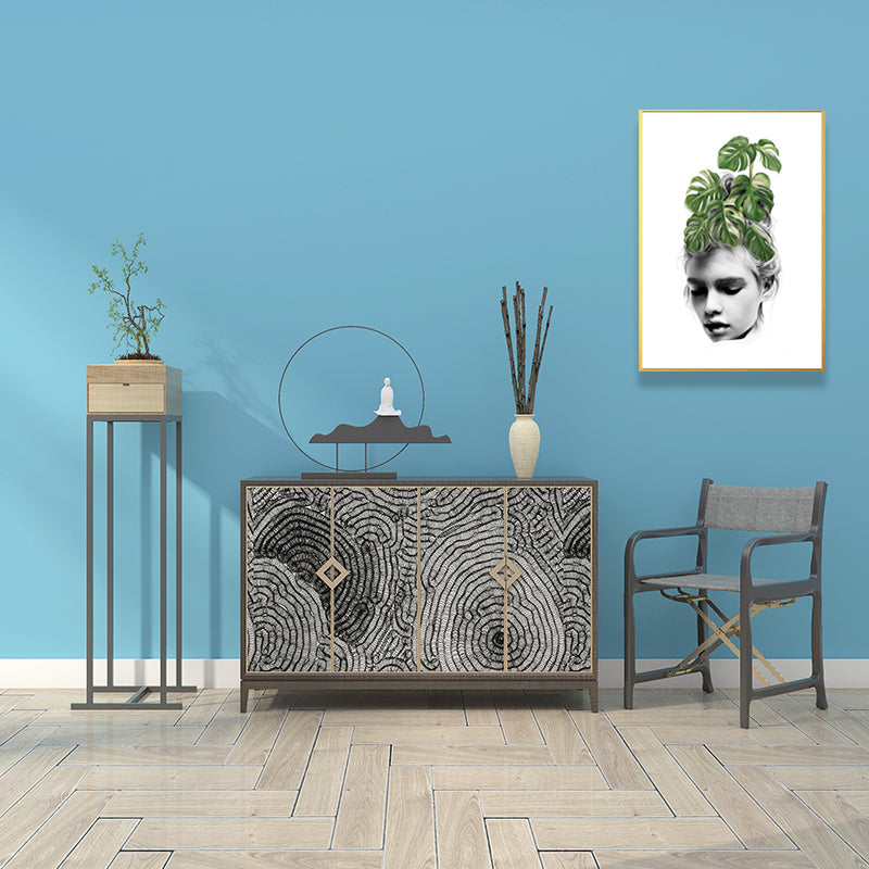 Vivolux | Mädchen-Porträt- und Blattkunst Texturiert Glam-Stil für Mädchen Schlafzimmer Wanddekor