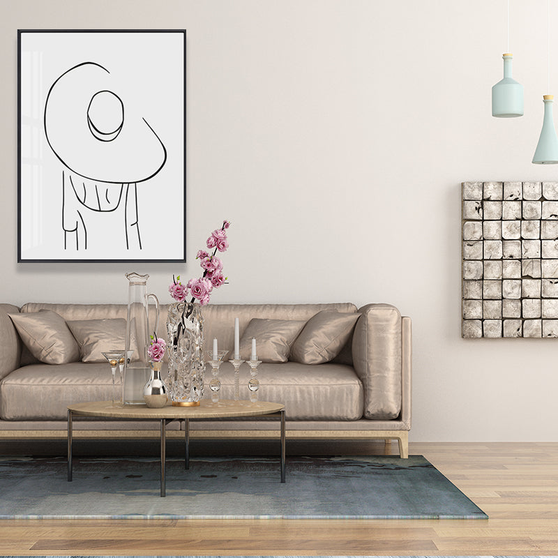 Vivolux | Hat Mädchen Rückporträt Malerei Weiß Leinwand Wandkunst Dekor Texturiert, Mehrere Größen