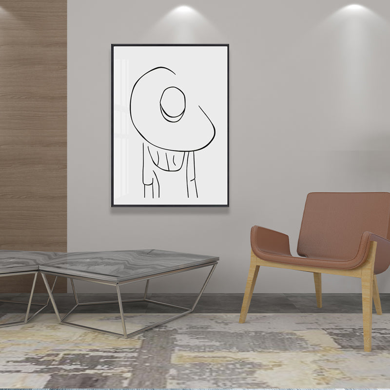 Vivolux | Hat Mädchen Rückporträt Malerei Weiß Leinwand Wandkunst Dekor Texturiert, Mehrere Größen