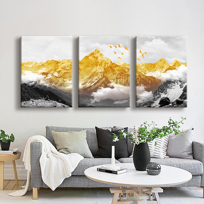Vivolux | Gold Mountain Landschaft Leinwanddruck Mehrteilig Glam Wohnzimmer Wandkunst