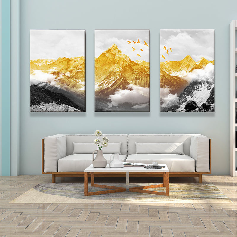 Vivolux | Gold Mountain Landschaft Leinwanddruck Mehrteilig Glam Wohnzimmer Wandkunst