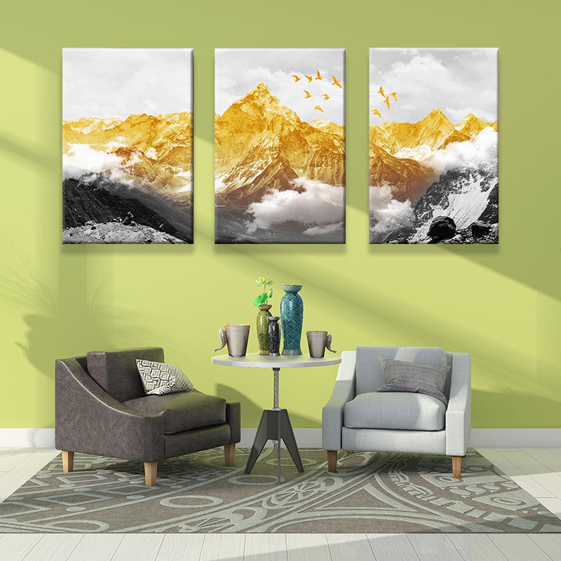 Vivolux | Gold Mountain Landschaft Leinwanddruck Mehrteilig Glam Wohnzimmer Wandkunst