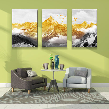 Vivolux | Gold Mountain Landschaft Leinwanddruck Mehrteilig Glam Wohnzimmer Wandkunst