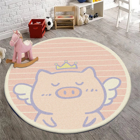 Vivolux | Uniek Kinderen Tapijt in Roze Dieren Varken Vleugel Stripe Patroon Tapijt Polyester Machine Wasbaar Vloerkleed voor Kinderkamer