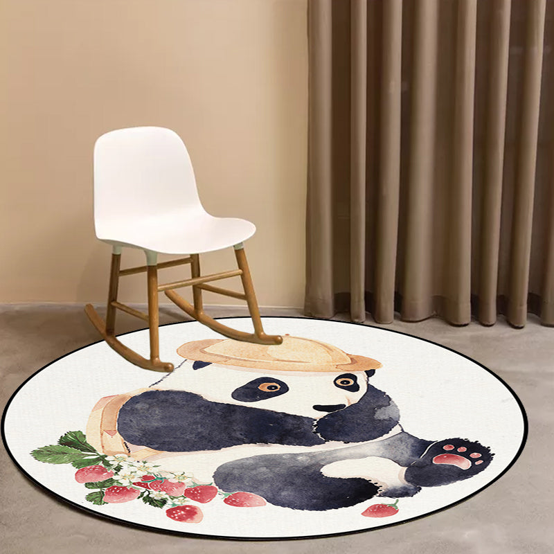Vivolux | Weißer Kinderzimmerteppich Kinder Tier Bär Hund Panda Muster Teppich Polyester Antirutsch-Rücken Teppich