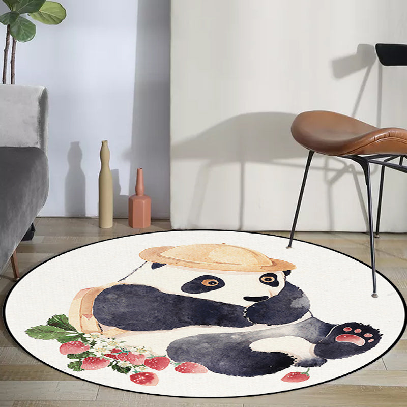 Vivolux | Weißer Kinderzimmerteppich Kinder Tier Bär Hund Panda Muster Teppich Polyester Antirutsch-Rücken Teppich