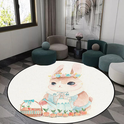 Vivolux | Schöner Kinderteppich in Weiß mit Tiermotiv Eule Hase Faultier Teppich Polyester rutschfest waschbar Teppich für das Kinderzimmer