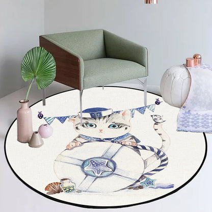 Vivolux | Schöner Kinderteppich in Weiß mit Tiermotiv Eule Hase Faultier Teppich Polyester rutschfest waschbar Teppich für das Kinderzimmer