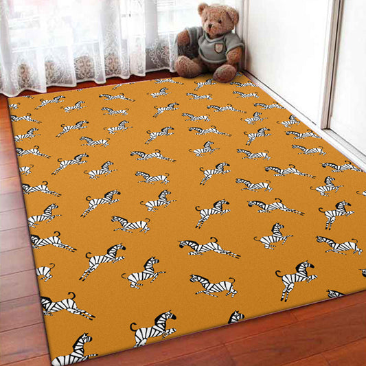 Vivolux | Oranger Kinderzimmer Teppich Kinder Tier Zebra Muster Bereichsteppich Polyester Fleckenresistenter Teppich