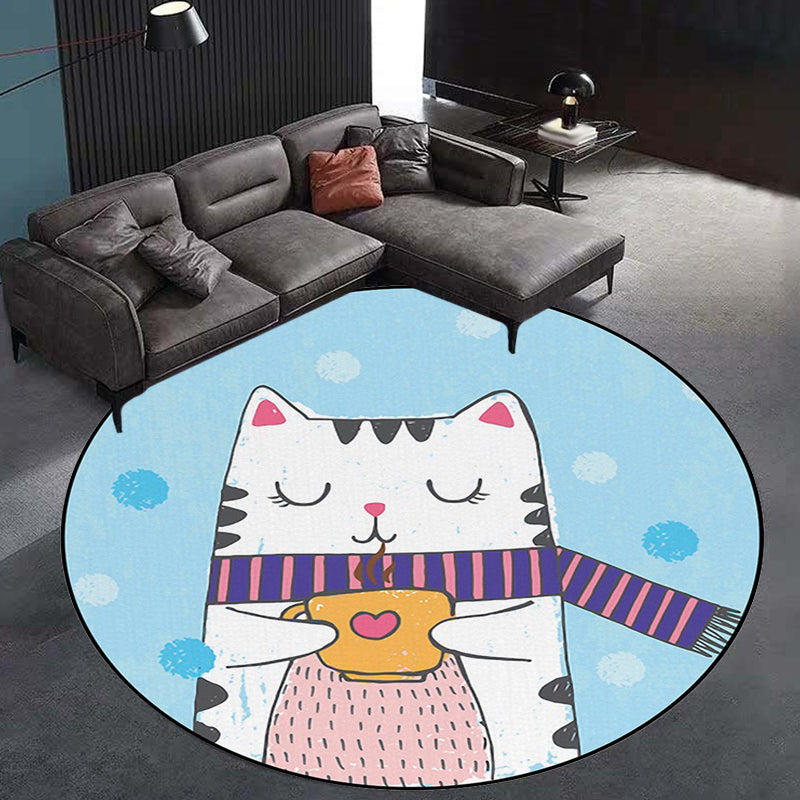 Vivolux | Wit und Blau Kinderzimmer Teppich Kinder Tier Katze Punkte Muster Bereich Teppich Polyester haustierfreundlich Teppich