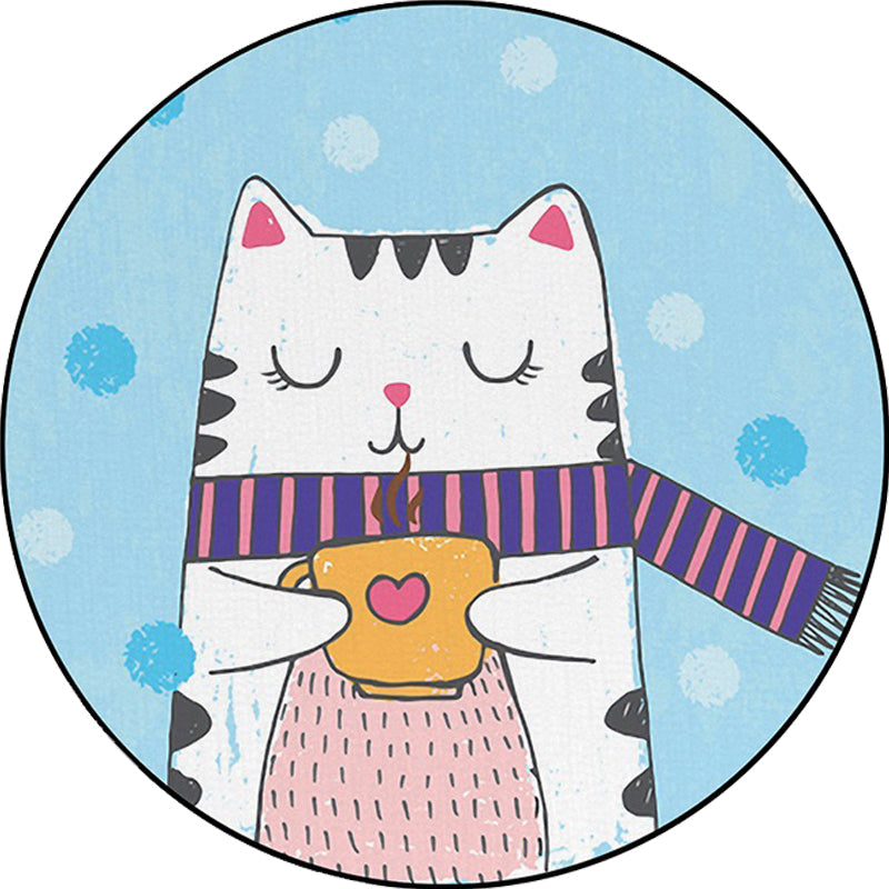 Vivolux | Wit und Blau Kinderzimmer Teppich Kinder Tier Katze Punkte Muster Bereich Teppich Polyester haustierfreundlich Teppich