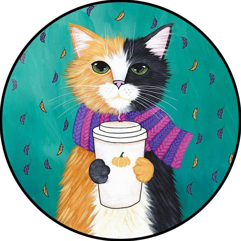 Vivolux | Blau und grüner Kinderzimmerteppich Kinder Tier Bekleidete Katze Blattmuster Bereichsteppich Polyester waschbarer Teppich