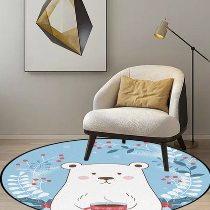 Vivolux | Kinder Schlafzimmer Teppich in Blau Tier Bär Blatt Getränk Druck Teppich Polyester Anti-Rutsch Rücken Teppich