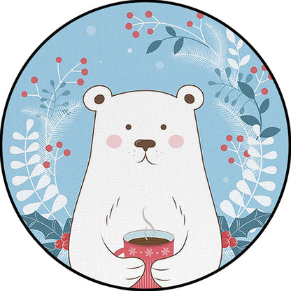 Vivolux | Kinder Schlafzimmer Teppich in Blau Tier Bär Blatt Getränk Druck Teppich Polyester Anti-Rutsch Rücken Teppich