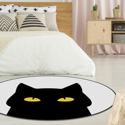 Vivolux | Grau Kinderzimmer Teppich Kinder Tier Katze Lustiger Ausdruck Muster Teppich Polyester Fleckenresistenter Teppich