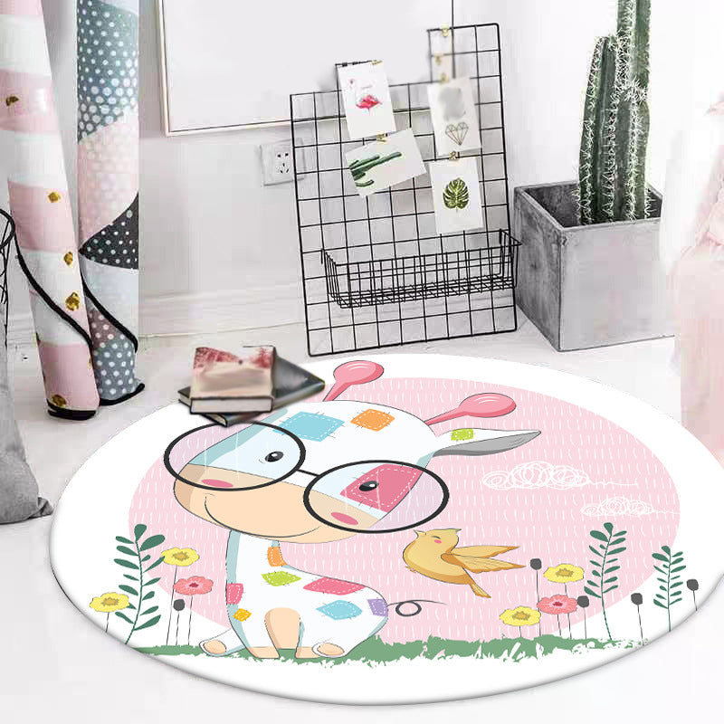 Vivolux | Blauwe en Roze Kinderkamer Tapijt Kinderen Dier Paard Konijn Patroon Area Tapijt Polyester Antislip Rug
