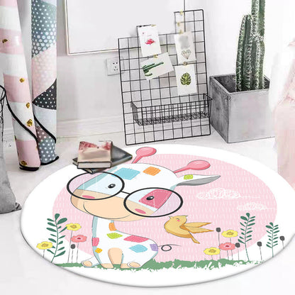 Vivolux | Blauwe en Roze Kinderkamer Tapijt Kinderen Dier Paard Konijn Patroon Area Tapijt Polyester Antislip Rug