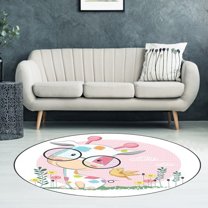Vivolux | Blauwe en Roze Kinderkamer Tapijt Kinderen Dier Paard Konijn Patroon Area Tapijt Polyester Antislip Rug