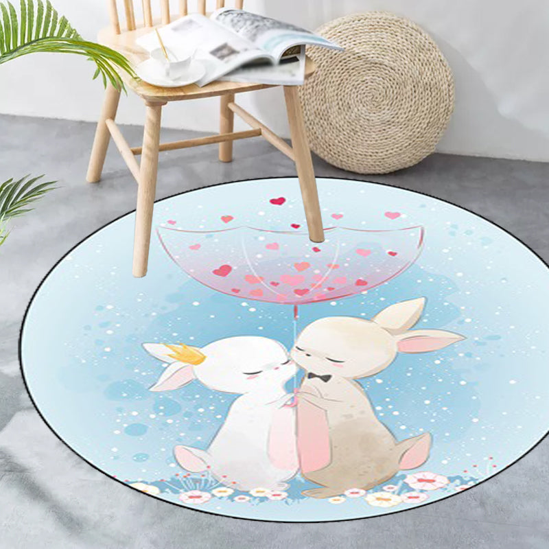 Vivolux | Blauwe en Roze Kinderkamer Tapijt Kinderen Dier Paard Konijn Patroon Area Tapijt Polyester Antislip Rug