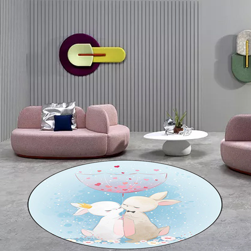 Vivolux | Blauwe en Roze Kinderkamer Tapijt Kinderen Dier Paard Konijn Patroon Area Tapijt Polyester Antislip Rug