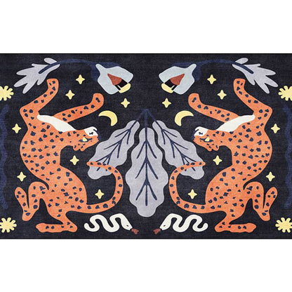 Vivolux | Uniek Kids Tapijt in Zwart en Wit Dieren Leopard Slang Bladeren Patroon Tapijt Polyester Vlekbestendig Vloerkleed voor Kinderkamer