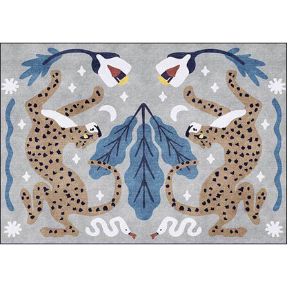 Vivolux | Uniek Kids Tapijt in Zwart en Wit Dieren Leopard Slang Bladeren Patroon Tapijt Polyester Vlekbestendig Vloerkleed voor Kinderkamer