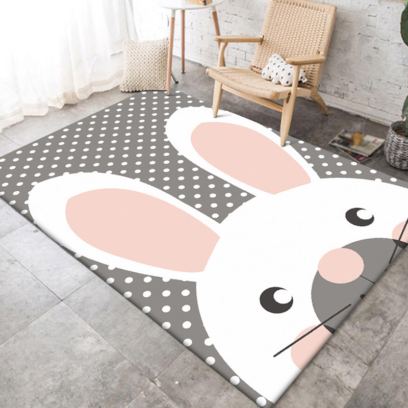 Vivolux | Grijze Kinderkamer Tapijt Kids Dier Konijn Dots Patroon Gebied Tapijt Polyester Antislip Achterkant Vloerkleed