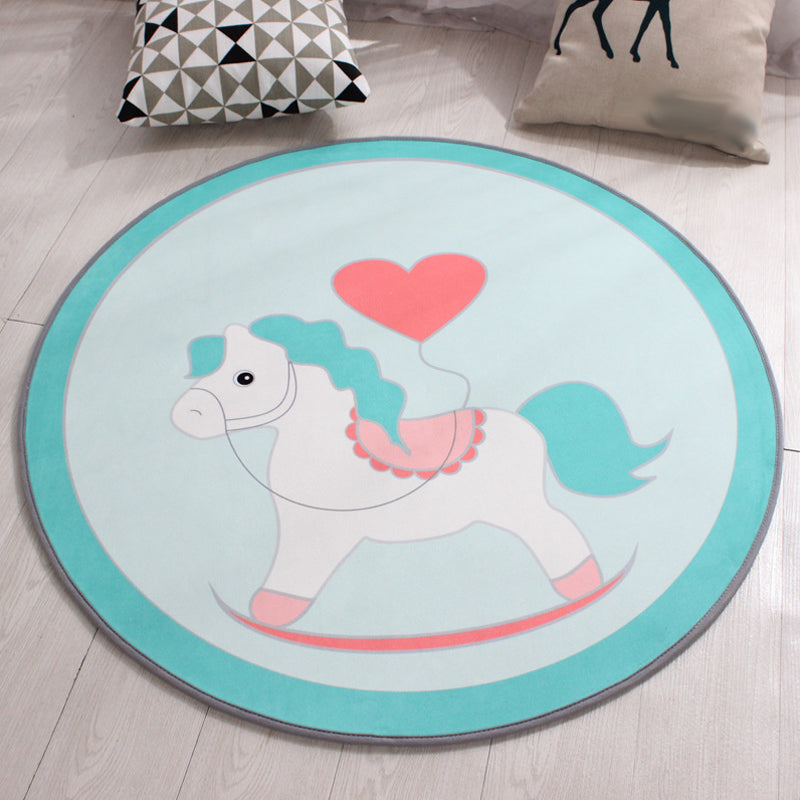Vivolux | Stijlvol kinderkleed in geel en groen dierenpaard walvis panda patroon tapijt polyester antislip ondergrond vloerkleed voor babykamer