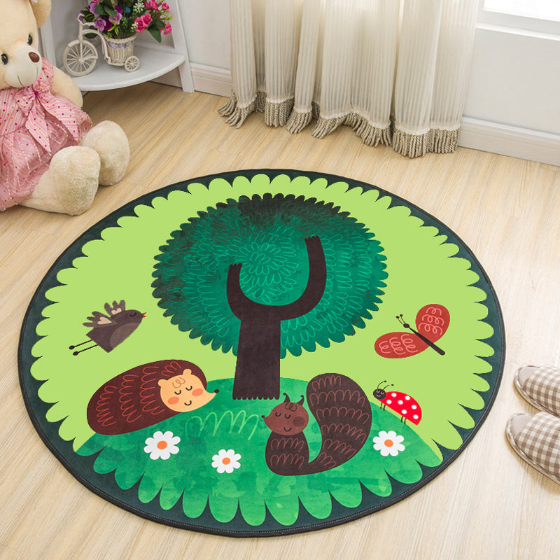 Vivolux | Stijlvol kinderkleed in geel en groen dierenpaard walvis panda patroon tapijt polyester antislip ondergrond vloerkleed voor babykamer