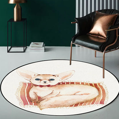 Vivolux | Kinder Schlafzimmer Teppich in Weiß Tier Fuchs Koala Alpaka Druck Teppich Polyester Haustierfreundlich Waschbarer Bereich Teppich