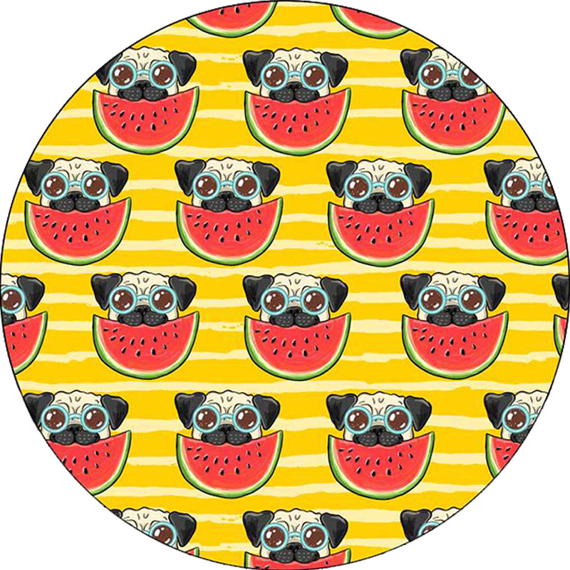 Vivolux | Geel und Rosa Kinderzimmer Teppich Kinder Tier Hund Wassermelone Blatt Muster Teppich Polyester Waschbar Teppich