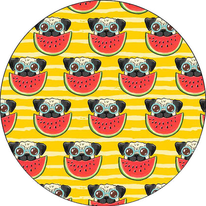 Vivolux | Geel und Rosa Kinderzimmer Teppich Kinder Tier Hund Wassermelone Blatt Muster Teppich Polyester Waschbar Teppich