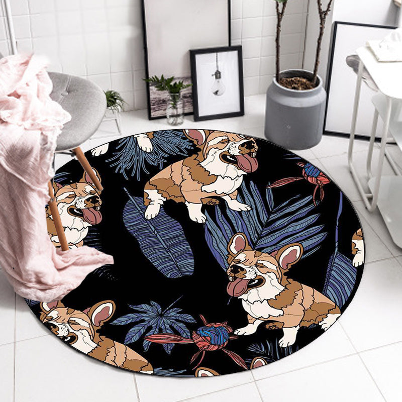 Vivolux | Geel und Rosa Kinderzimmer Teppich Kinder Tier Hund Wassermelone Blatt Muster Teppich Polyester Waschbar Teppich