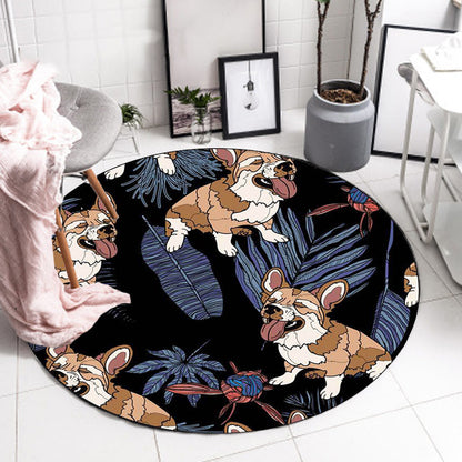 Vivolux | Geel und Rosa Kinderzimmer Teppich Kinder Tier Hund Wassermelone Blatt Muster Teppich Polyester Waschbar Teppich