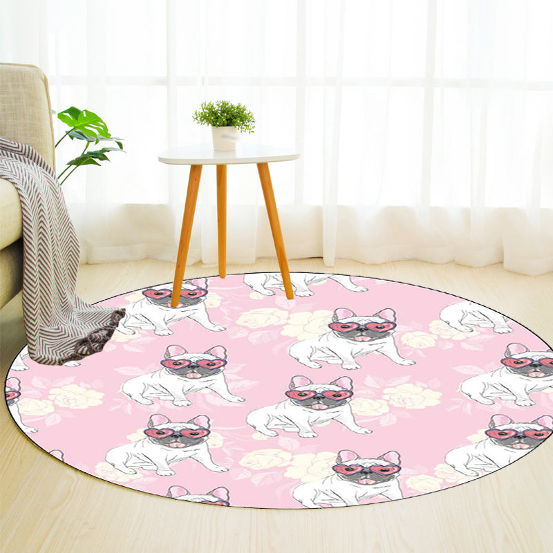 Vivolux | Geel und Rosa Kinderzimmer Teppich Kinder Tier Hund Wassermelone Blatt Muster Teppich Polyester Waschbar Teppich