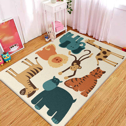 Vivolux | Kinderschlafzimmerteppich in Gelb Tier Elefant Tiger Löwe Print Teppich Polyester haustierfreundlicher Bereich Teppich