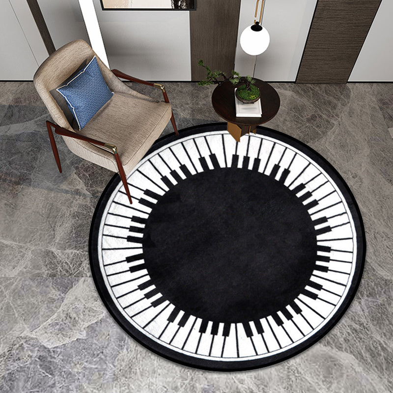 Vivolux | Stijlvol Kinder Tapijt in Zwart en Wit Muziek Piano Patroon Tapijt Polyester Huisdiervriendelijk Vloerkleed voor Kinderkamer