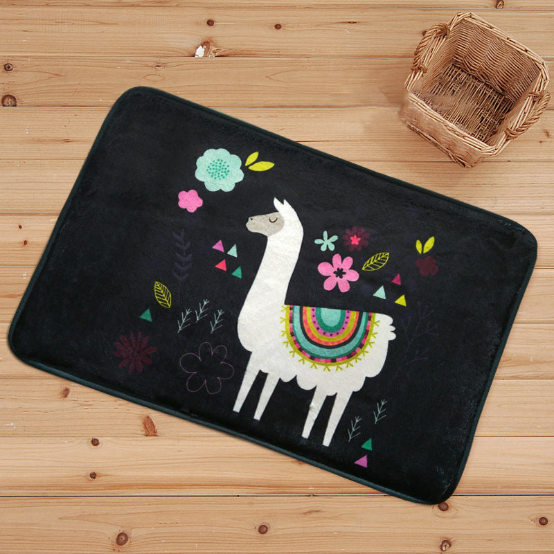 Vivolux | Blauwe en Zwarte Kinderkamer Tapijt Dieren Alpaca Patroon Vloerkleed Polyester Vlekbestendig Tapijt