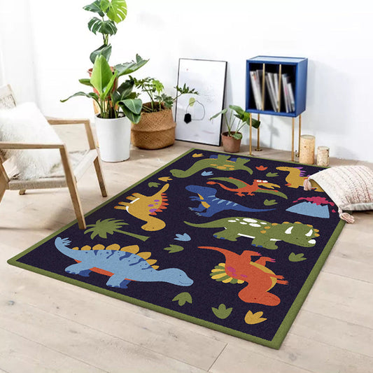 Vivolux | Schöner Kinderteppich in Blau Tier Dinosaurier Gras Muster Teppich Polyester Fleckenresistenter Teppich für das Kinderzimmer
