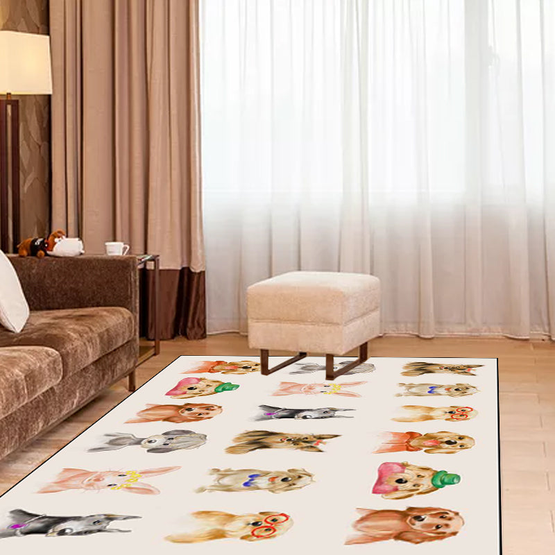 Vivolux | Kinder Schlafzimmer Teppich in Elfenbein Tier Hund Katze Schwein Muster Teppich Polyester Rutschfeste Rückseite Teppich