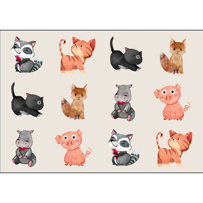 Vivolux | Kinder Schlafzimmer Teppich in Elfenbein Tier Hund Katze Schwein Muster Teppich Polyester Rutschfeste Rückseite Teppich