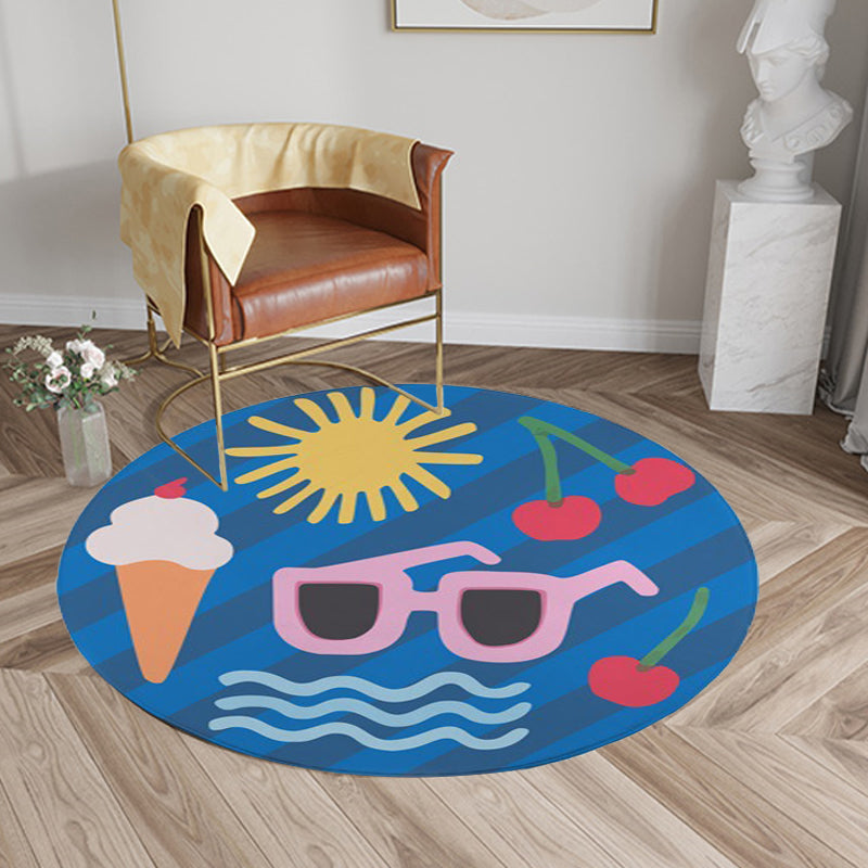 Vivolux | Kinderslaapkamer vloerkleed in geel Voedsel & Drank IJs-crème Kersen Brillen Print Vloerkleed Polyester Huisdiervriendelijk Gebied Vloerkleed