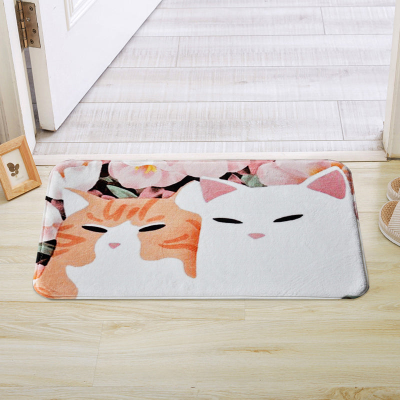 Vivolux | Kinderen Kinderkamer Tapijt in Roze en Geel Dieren Katten Bloem Motief Tapijt Polyester Antislip Rug Area Tapijt