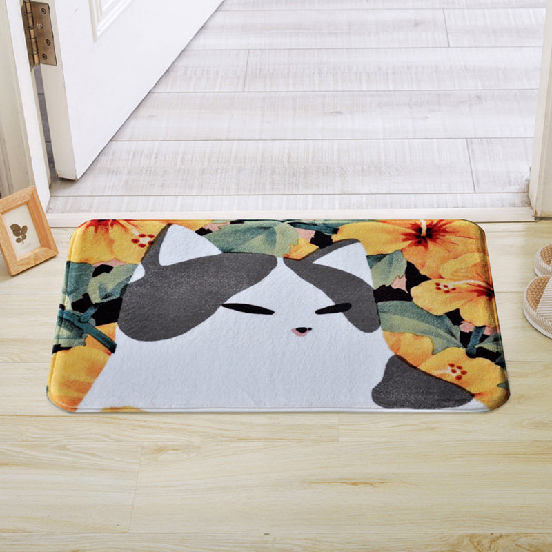 Vivolux | Kinderen Kinderkamer Tapijt in Roze en Geel Dieren Katten Bloem Motief Tapijt Polyester Antislip Rug Area Tapijt