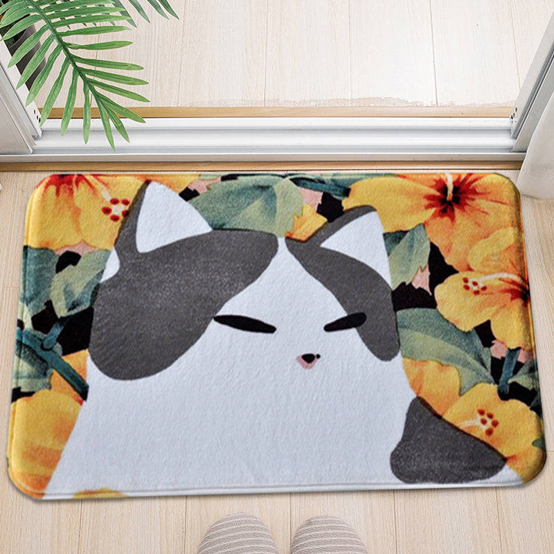 Vivolux | Kinderen Kinderkamer Tapijt in Roze en Geel Dieren Katten Bloem Motief Tapijt Polyester Antislip Rug Area Tapijt