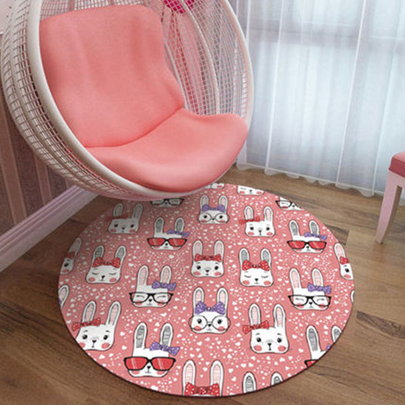 Vivolux | Schwarzer und rosa Kinderteppich Tiermuster Löwe Kaninchen Flamingo Teppich Nylon Fleckenresistenter Teppich