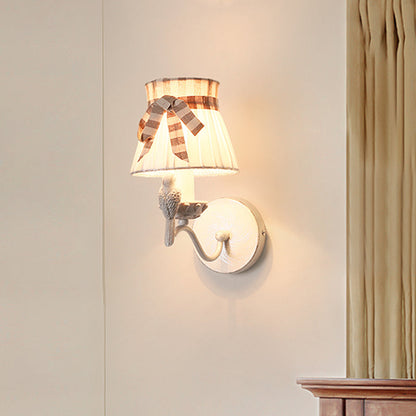 Vivolux | Cone Schlafzimmer Wandmontage Lampe Stoff 1/2 Köpfe Modernistische Wandlicht mit Vogel Deko in Weiß